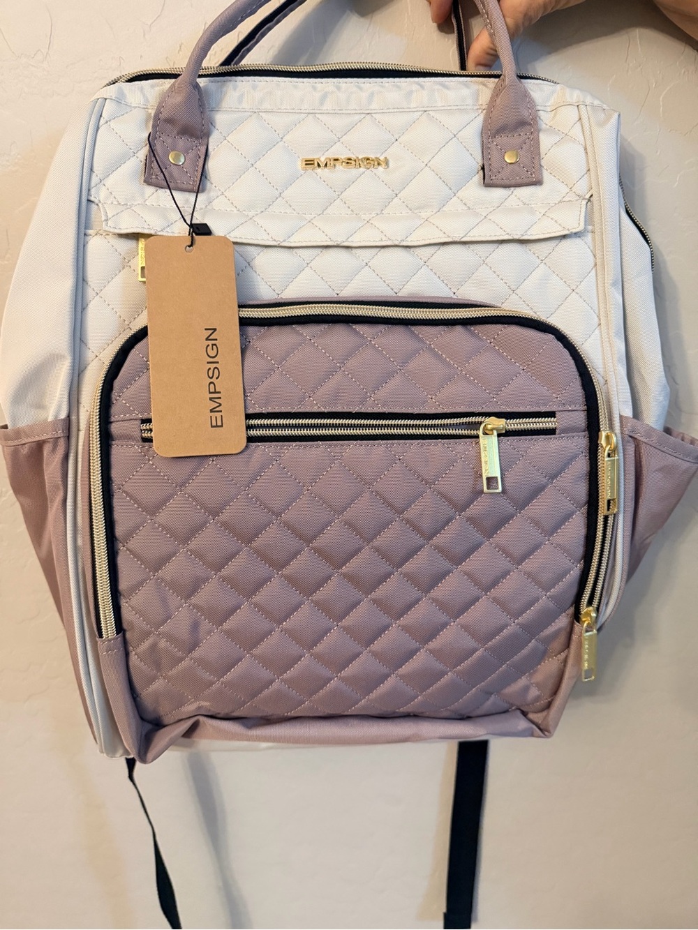 Quilted Two-Tone Backpack Bag in Lilac and White